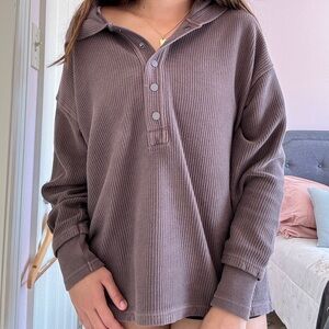 Aerie button-up brown hoodie